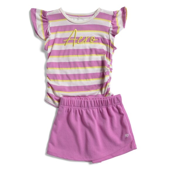 AEROPOSTALE KIDS Pink Girls Striped Shirt And Skort Set - Picture 1 of 2